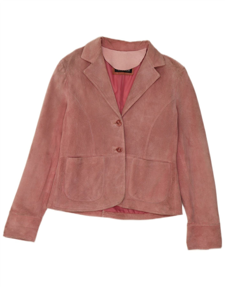 VINTAGE Veste blazer en daim à 2 boutons pour femme IT 46 Grand cuir rose