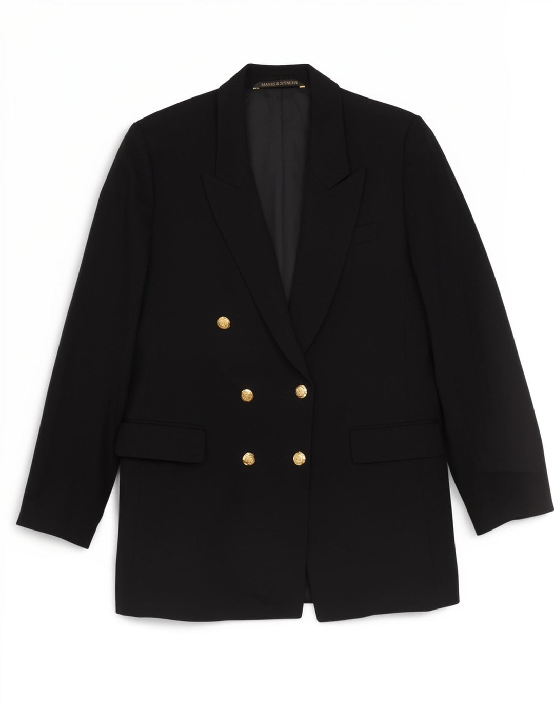 Marks & Spencer Veste blazer double boutonnage pour femme Taille 14 Noir Laine vierge