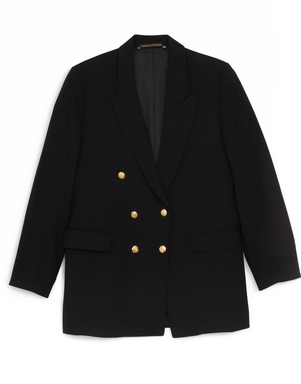 Marks & Spencer Veste blazer double boutonnage pour femme Taille 14 Noir Laine vierge