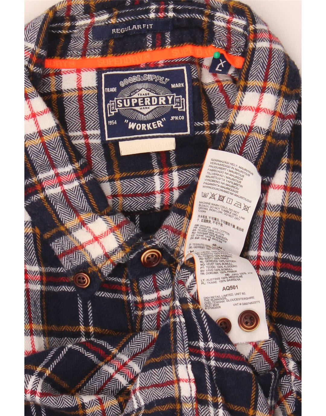 Superdry Chemise Regular Fit Flannel XL Bleu Marine à Carreaux Coton