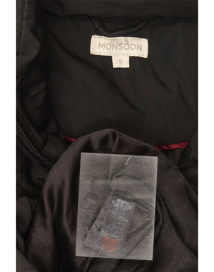 Monsoon Manteau Long Rembourré Femme UK 10 Petit Noir Polyester