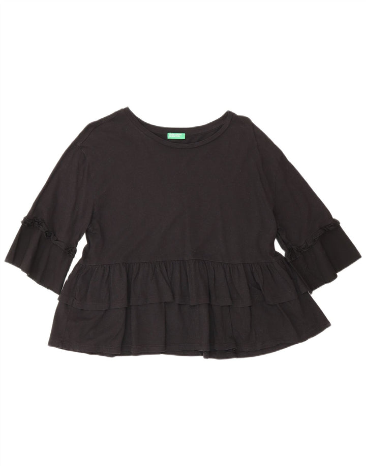 Benetton Chemisier à manches 3/4 pour femme US 4 Small Noir