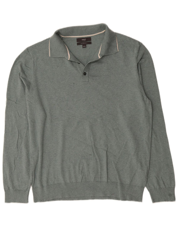 Marks & Spencer Pull à col polo pour homme en coton vert Taille L