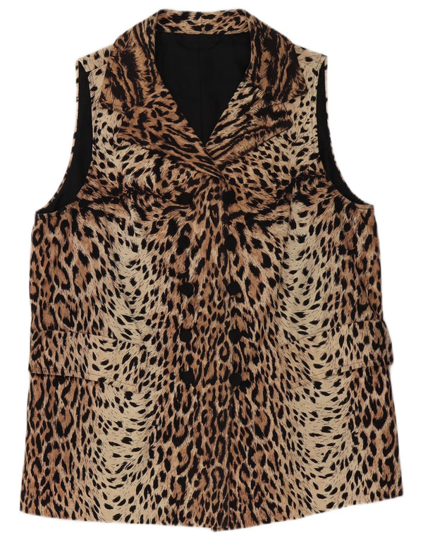 vintage Femme Double Breasted Blazer Veste UK 16 Grand Imprimé Animal Brun