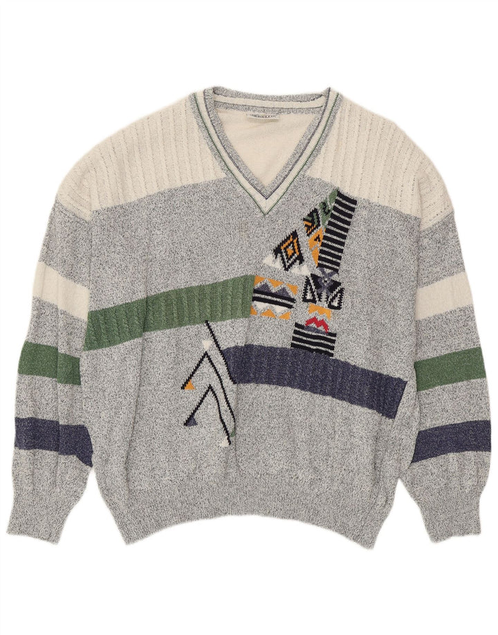 MONELLO Pull col V Homme XL Multicolore Géométrique