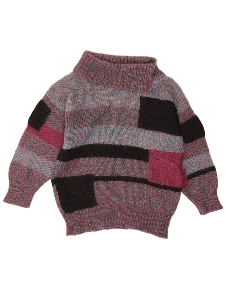 VINTAGE Pull col roulé femme UK 18 XL Violet Colourblock