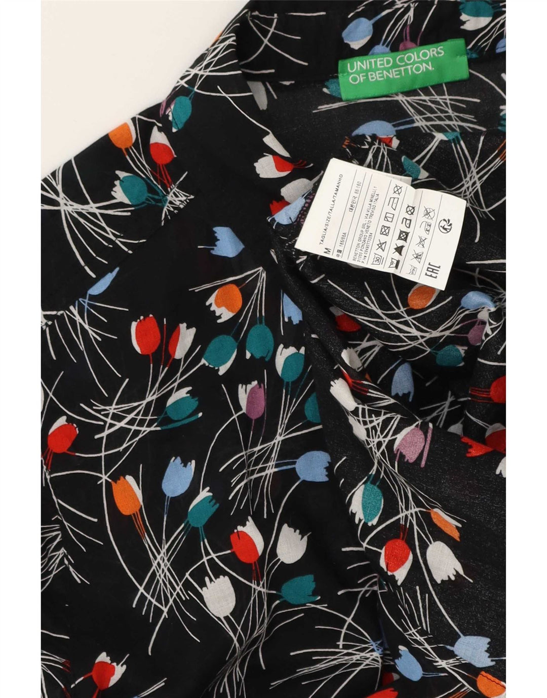 Benetton Chemise Femme UK 44 Coton Floral Noir Moyen