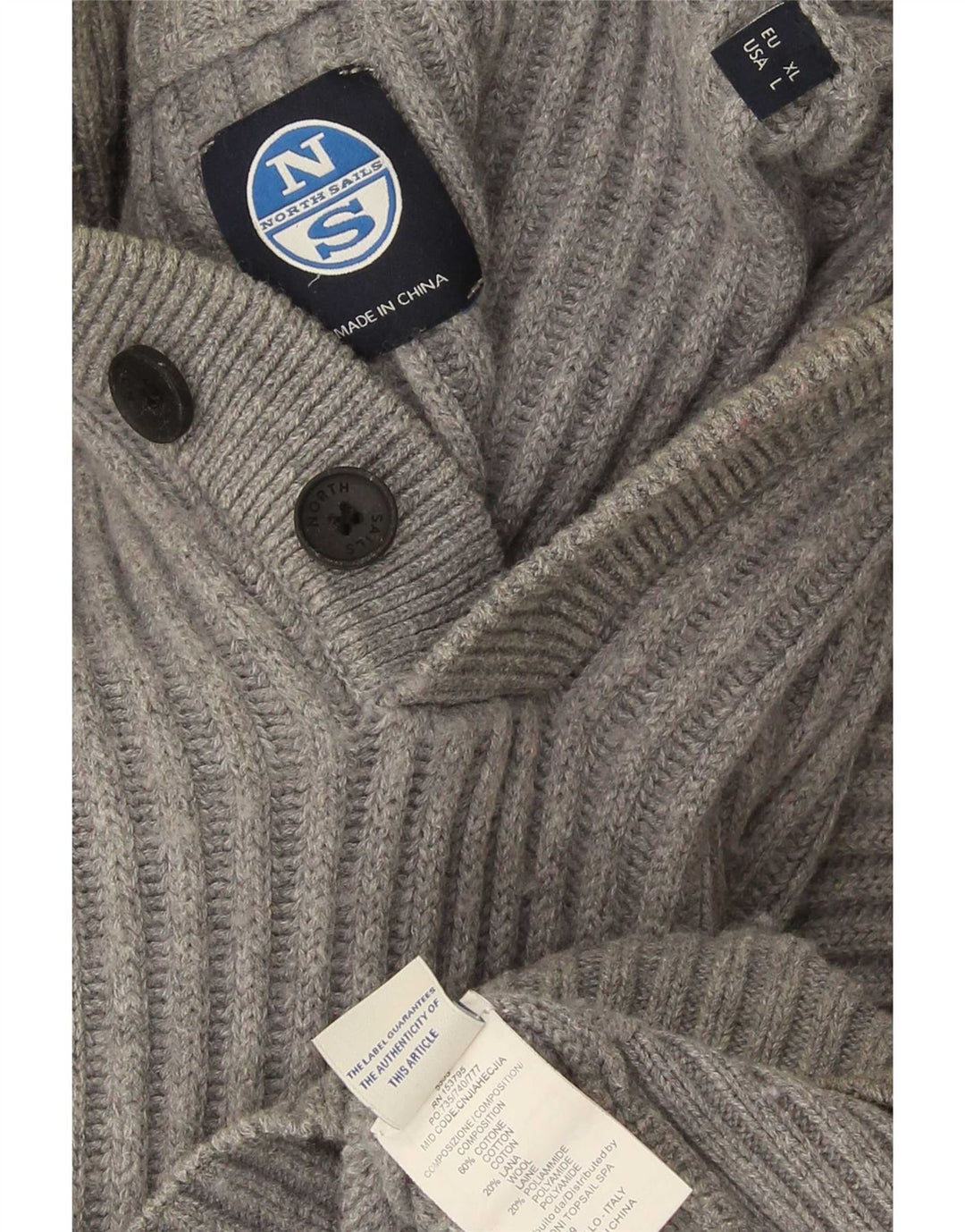 North Sails Pull à col boutonné pour homme en coton gris Taille L