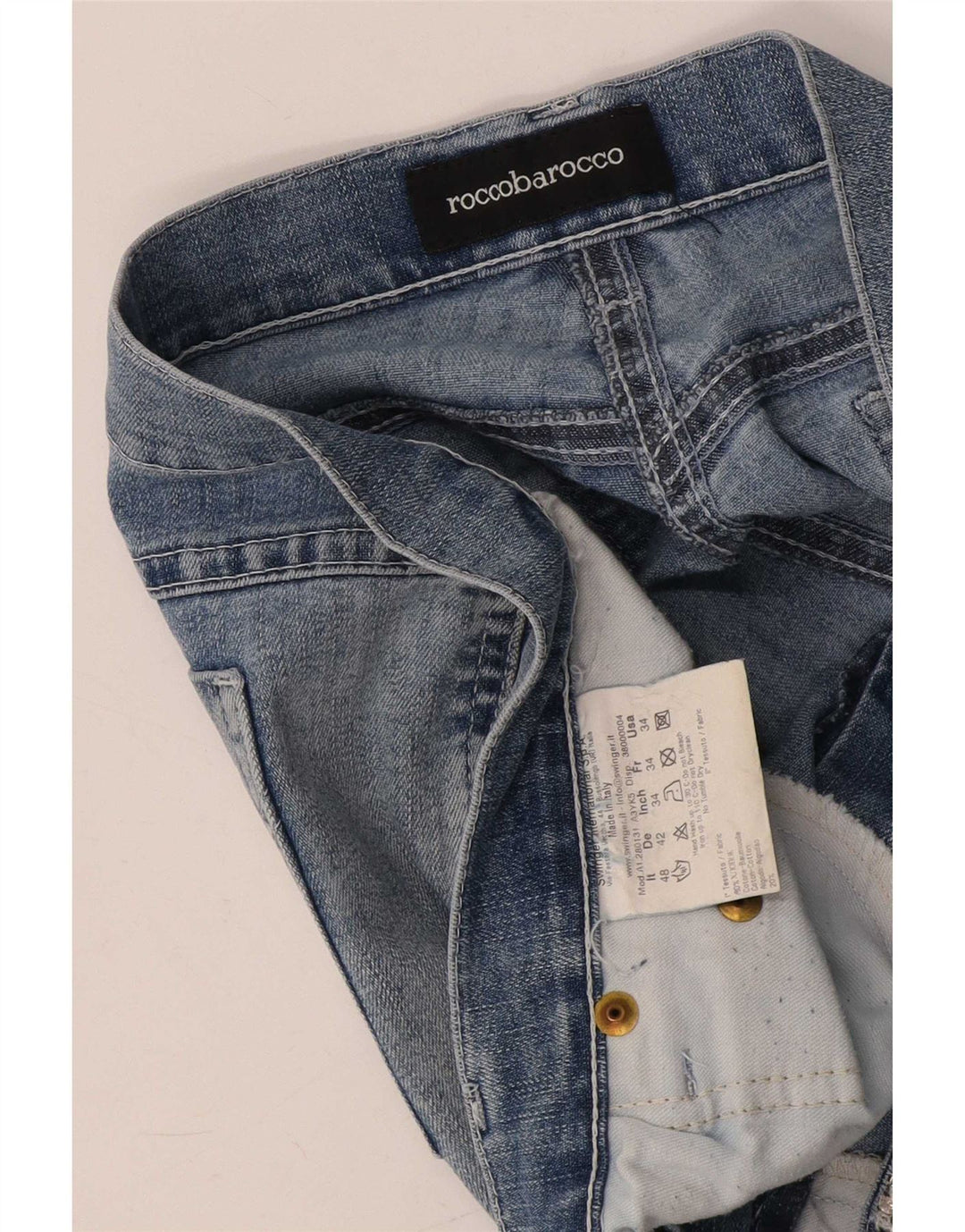 Roccobarocco Jean droit graphique femme W34 L31 coton bleu