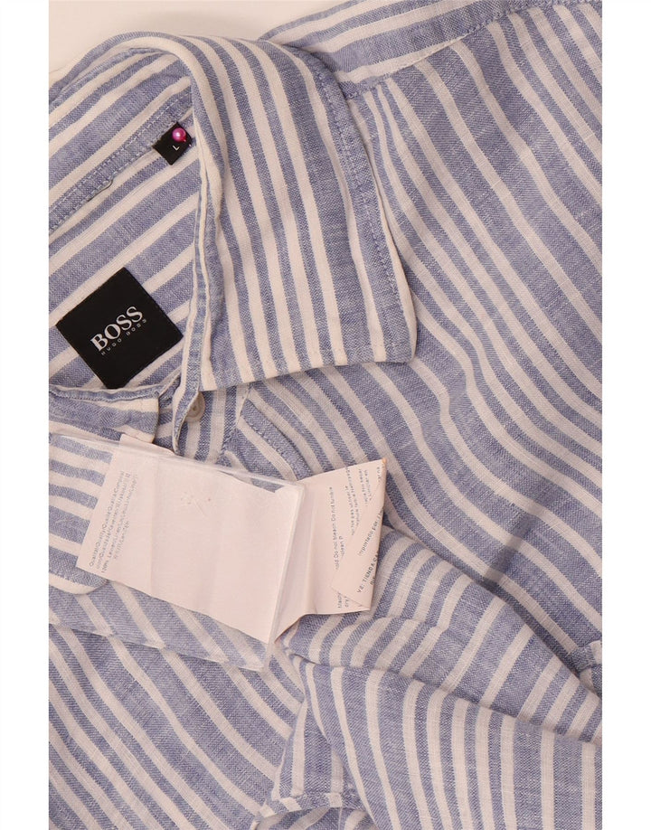 Hugo Boss Chemise homme en lin à fines rayures bleues