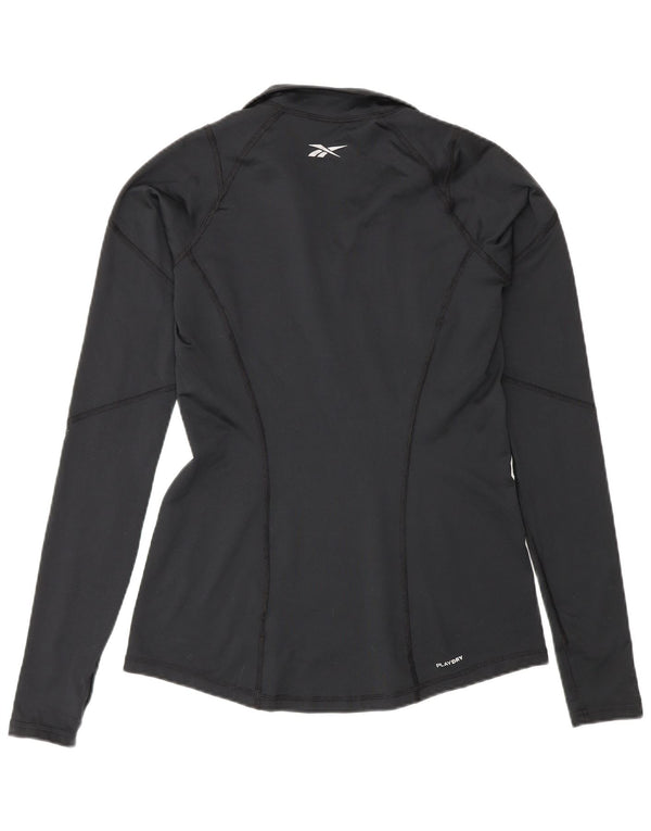 Reebok Haut de survêtement zippé à col zippé pour femme UK 12 Noir moyen Polyester
