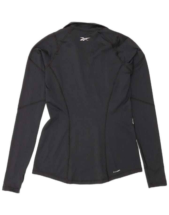 Reebok Haut de survêtement zippé à col zippé pour femme UK 12 Noir moyen Polyester
