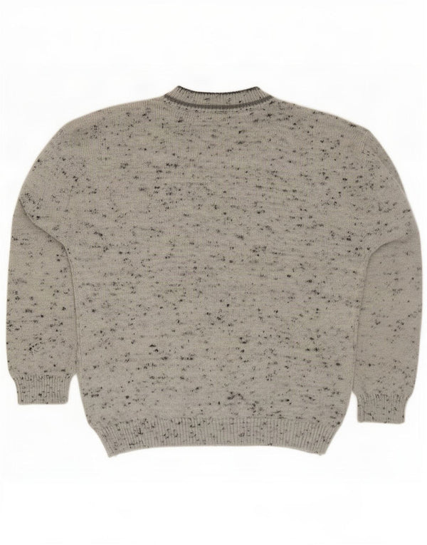 vintage Mens Graphic Crew Neck Jumper Sweater XL Gris Moucheté Acrylique