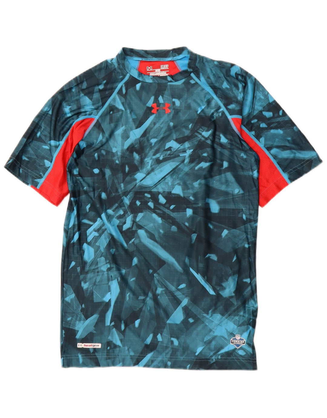 UNDER ARMOUR T-Shirt Heat Gear Homme Petit Bleu Géométrique Polyester