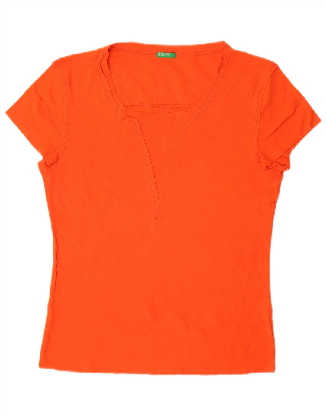 Benetton T-Shirt Femme Top UK 14 Large Orange Coton