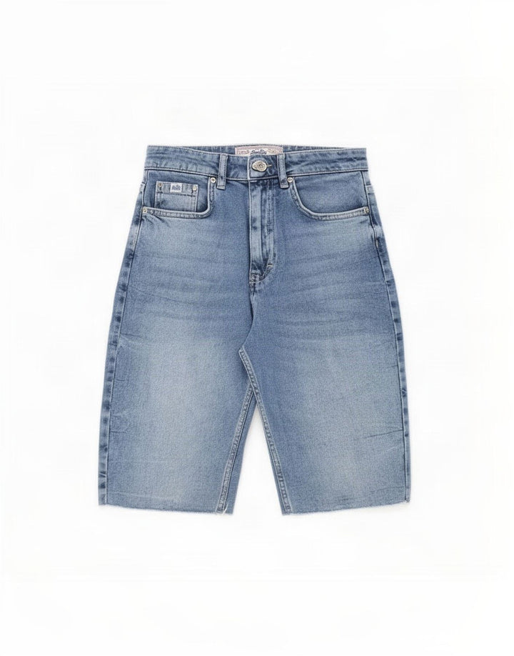 Superdry Short En Jean W28 Femme Bleu Moyen Coton