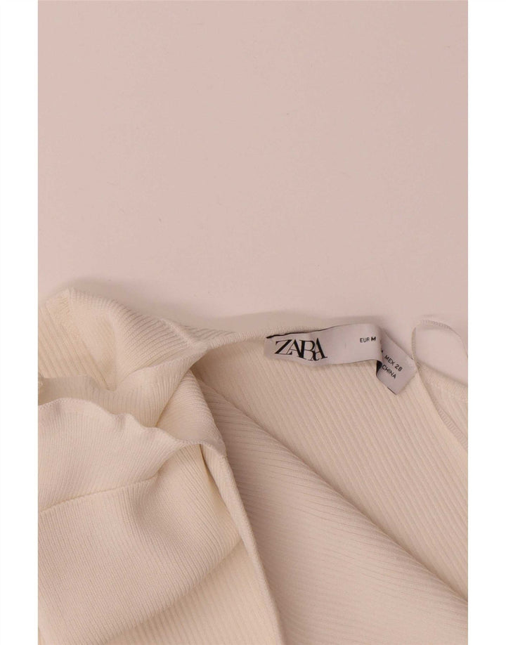 Zara Haut court à manches longues et une épaule pour femme UK 12 Viscose blanc moyen