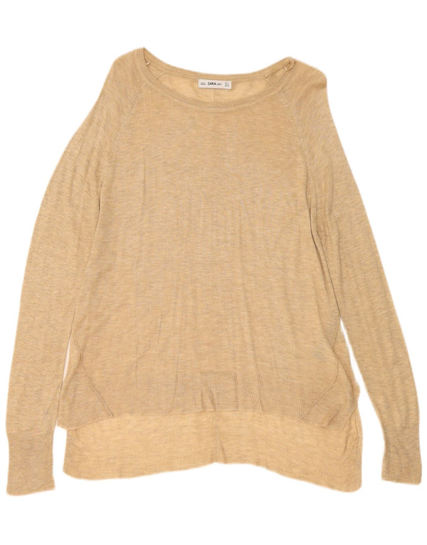 Zara Pull col bateau pour femme UK 10 Petite viscose mouchetée beige