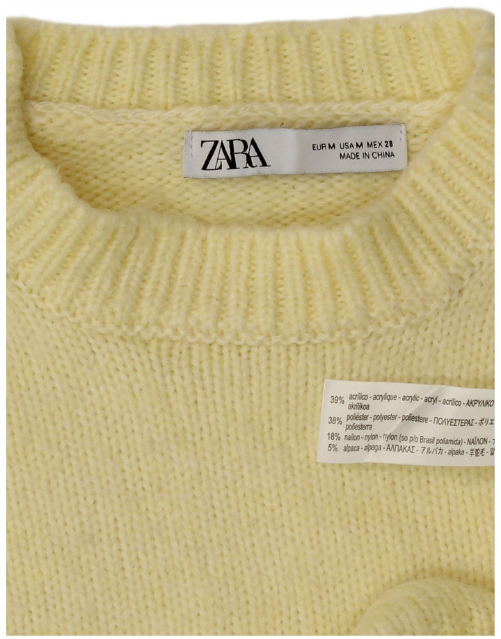 Zara Pull court surdimensionné à col rond pour femme UK 14 Jaune moyen