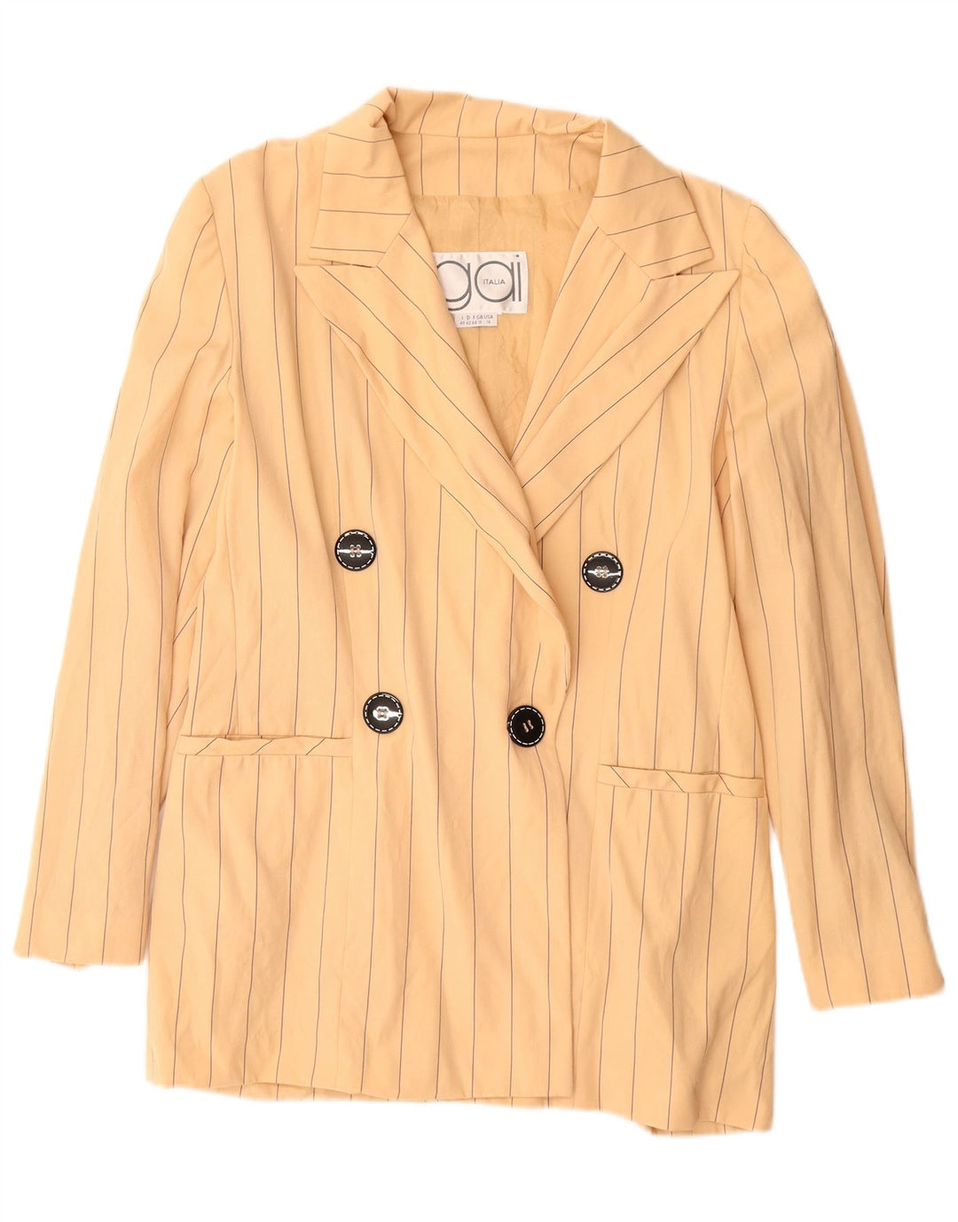VINTAGE Femme Double Breasted Blazer Veste UK 18 XL Beige Pinstripe