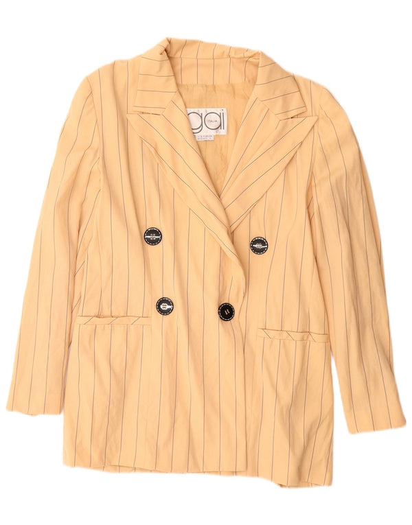 VINTAGE Femme Double Breasted Blazer Veste UK 18 XL Beige Pinstripe