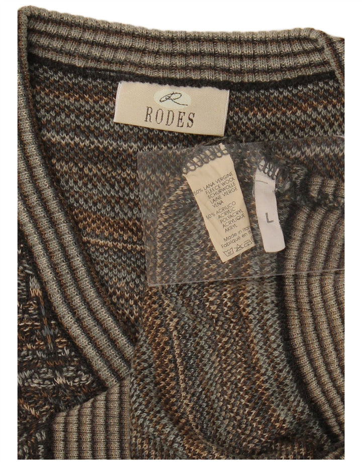 RODES Pull col V pour homme en laine vierge Fair Isle gris Taille L
