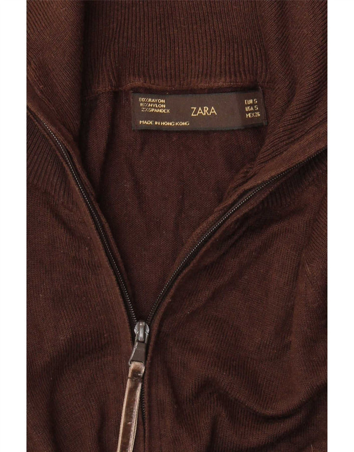 Zara Womens Cardigan Sweater UK 8 Petite Rayonne Marron