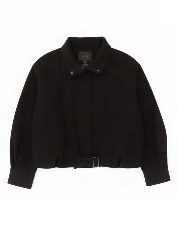 Zara Womens Bomber Veste coupe-vent surdimensionnée UK 14 Laine noire moyenne