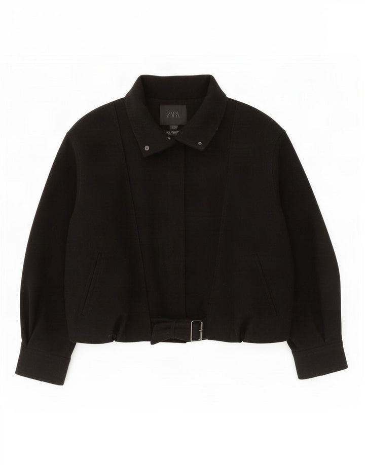 Zara Womens Bomber Veste coupe-vent surdimensionnée UK 14 Laine noire moyenne