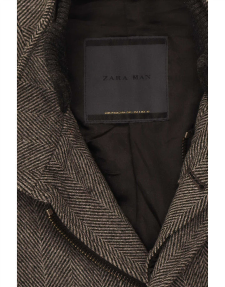 Zara Mens Overcoat UK 40 Large Gris Chevrons