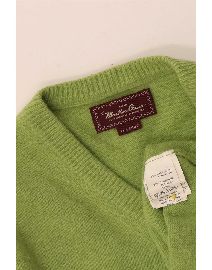 Marlboro Classics Pull col V pour homme en laine verte 2XL