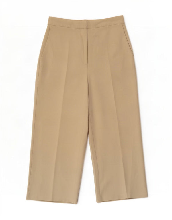 Zara Pantalon court taille haute pour femme, jambe large, Large W30 L24 Beige