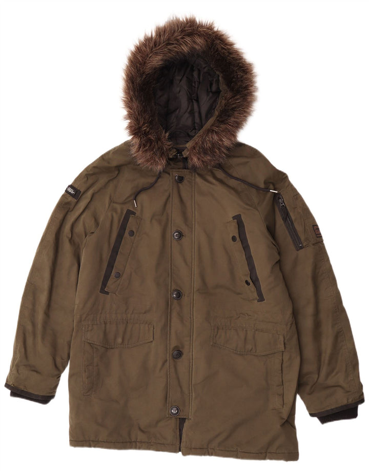 Superdry Parka à capuche pour homme UK 40 Large Kaki Polyester