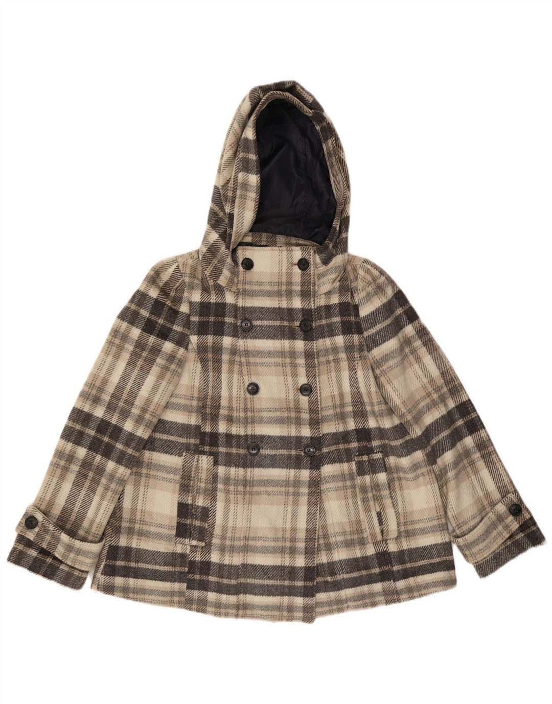Zara Caban à capuche pour femme UK 44 Gris moyen à carreaux en polyester