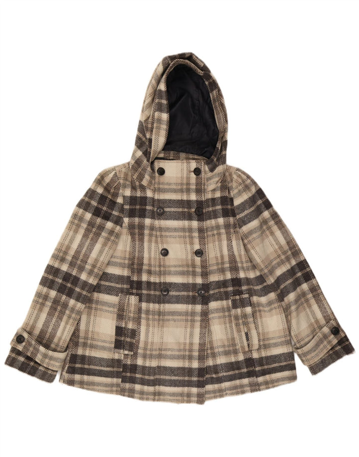 Zara Caban à capuche pour femme UK 44 Gris moyen à carreaux en polyester