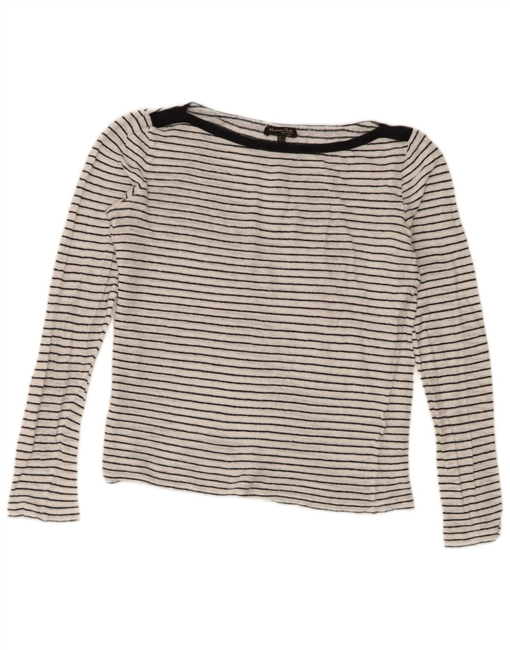 Massimo Dutti Haut à manches longues pour femme UK 10 Petit Blanc Rayé Nautique