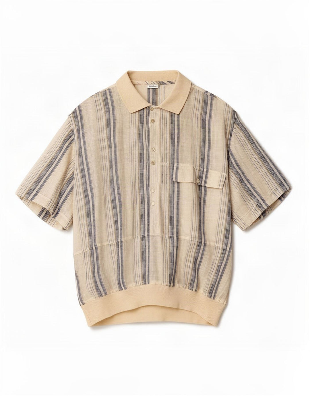 Chemise pull à manches courtes vintage pour hommes rayé beige moyen