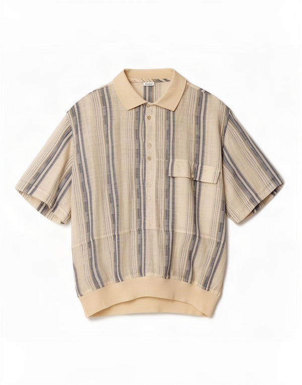 Chemise pull à manches courtes vintage pour hommes rayé beige moyen