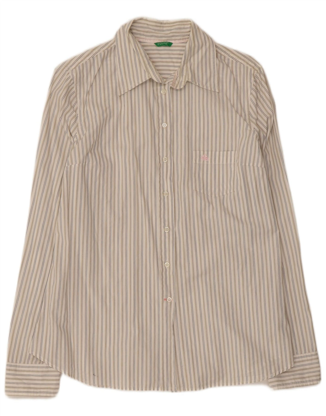 Benetton Chemise Femme UK 44 Large Coton Rayé Blanc Cassé