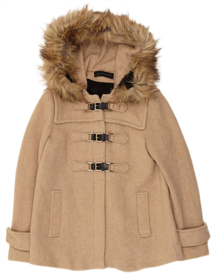 Zara Duffle-coat surdimensionné à capuche pour femme UK 6 XS Beige