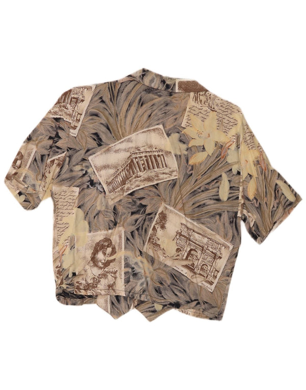 vintage Womens Crop Graphic Shirt Blouse UK 12 Moyen Gris Floral