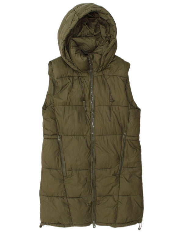 Zara Gilet rembourré surdimensionné à capuche pour femme UK 6 XS Vert Polyester