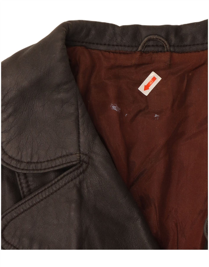 VINTAGE Manteau en cuir femme UK 14 Marron moyen