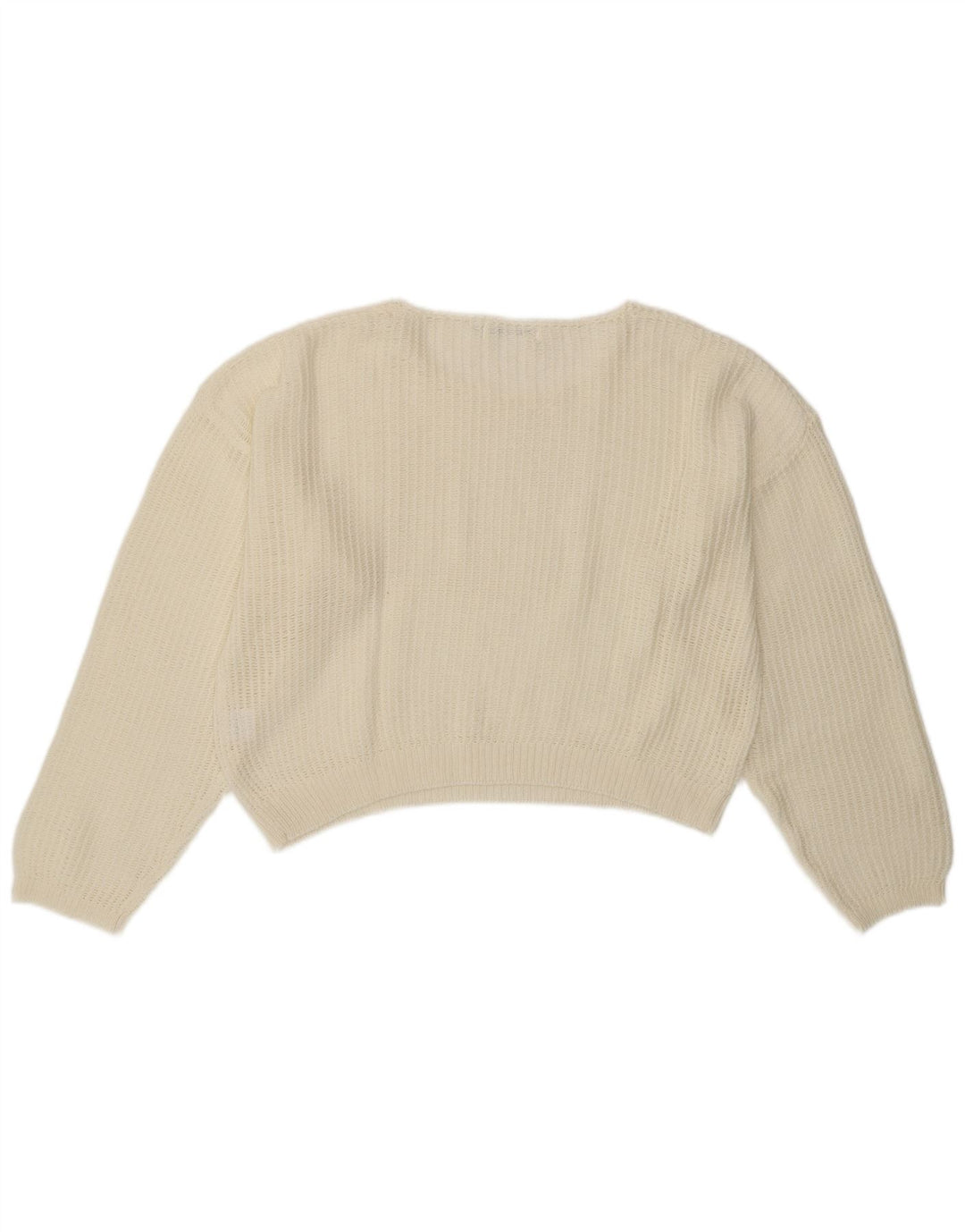 VINTAGE Femmes Crop Boat Neck Jumper Pull UK 14 Medium Off White