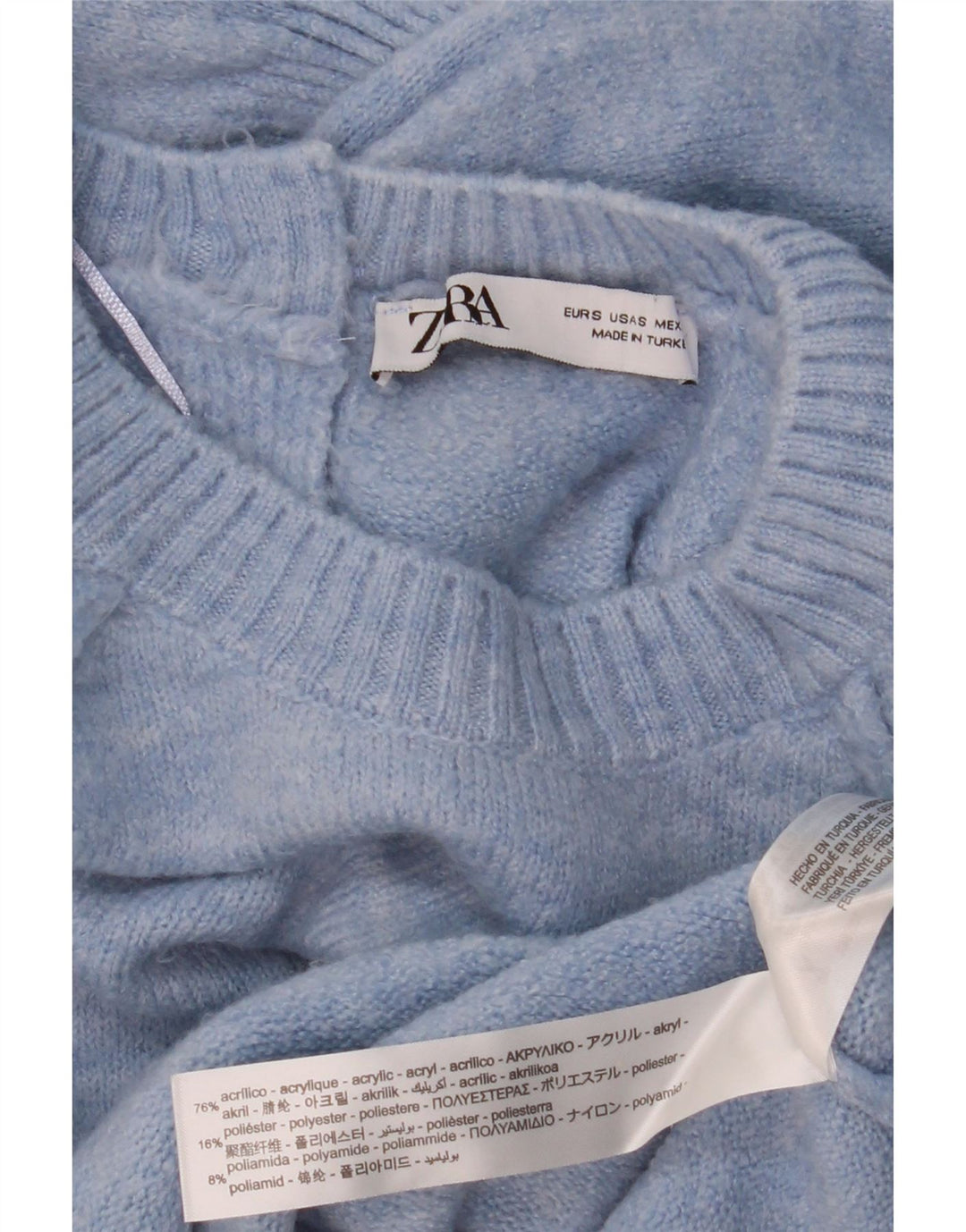 ZARA Pull court surdimensionné à col rond pour femme UK 10 Petit Bleu