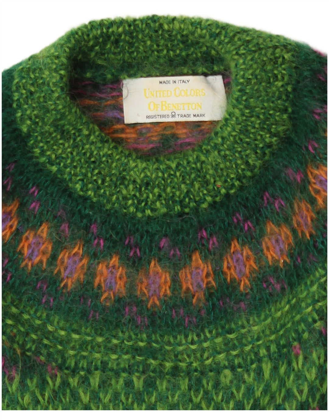 Benetton Pull à col roulé pour femme UK 14 Vert moyen Fair Isle