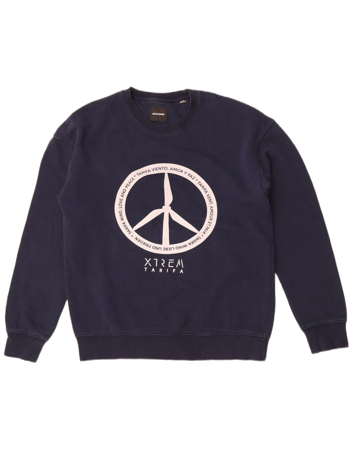 Jack & Jones Sweat-Shirt Graphique Homme Bleu Marine Moyen Coton