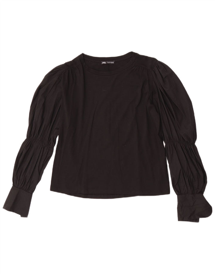 Zara Chemisier à manches longues pour femme UK 44 en coton noir moyen