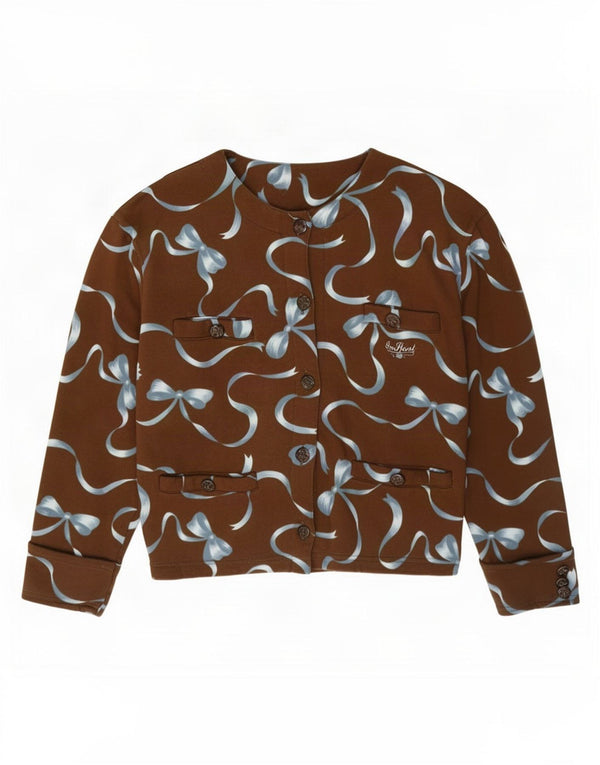 vintage Femmes Motif Abstrait Cardigan Top IT 42 Coton Brun Moyen