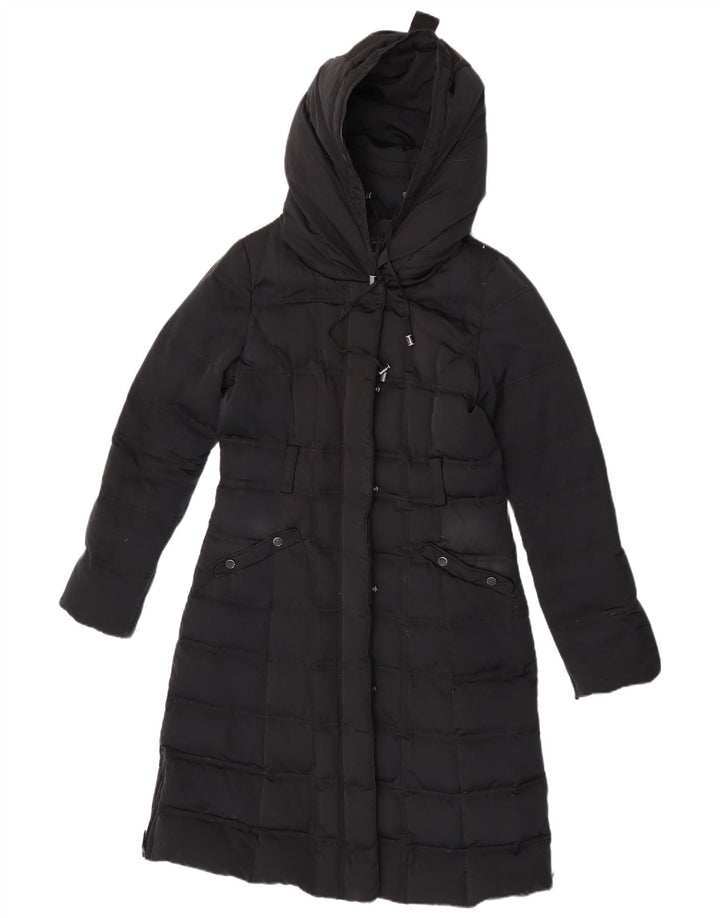 Zara Manteau rembourré à capuche pour femme UK 12 Nylon noir moyen
